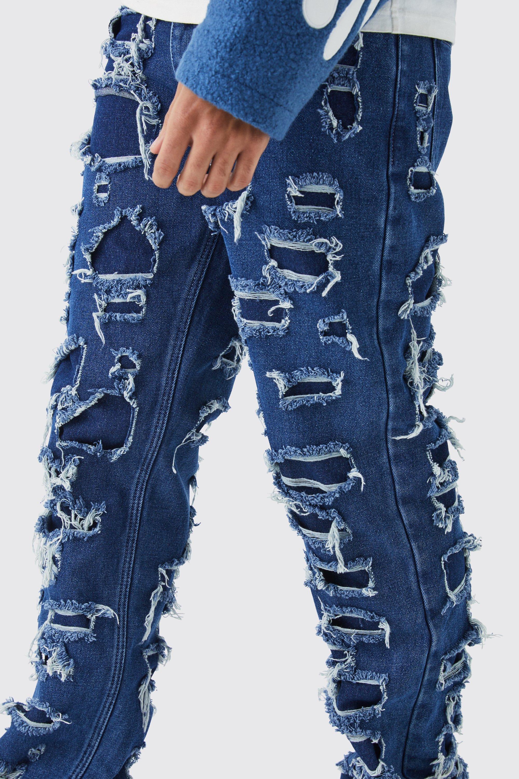 Navy blue distressed store jeans